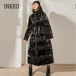 Autumn Winter Women Long Down jacket Large size Loose Hooded Female Outwear Thick warm 90% White duck down coat Chic INKEO 9O099