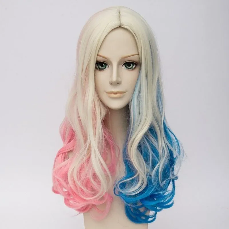 Suicide Squad Harley Quinn Wig Curly Blonde Pink Blue Mixed Hair Cosplay Wigs коллекционные фигурки the suicide squad harley quinn minico dcctss48421 mc