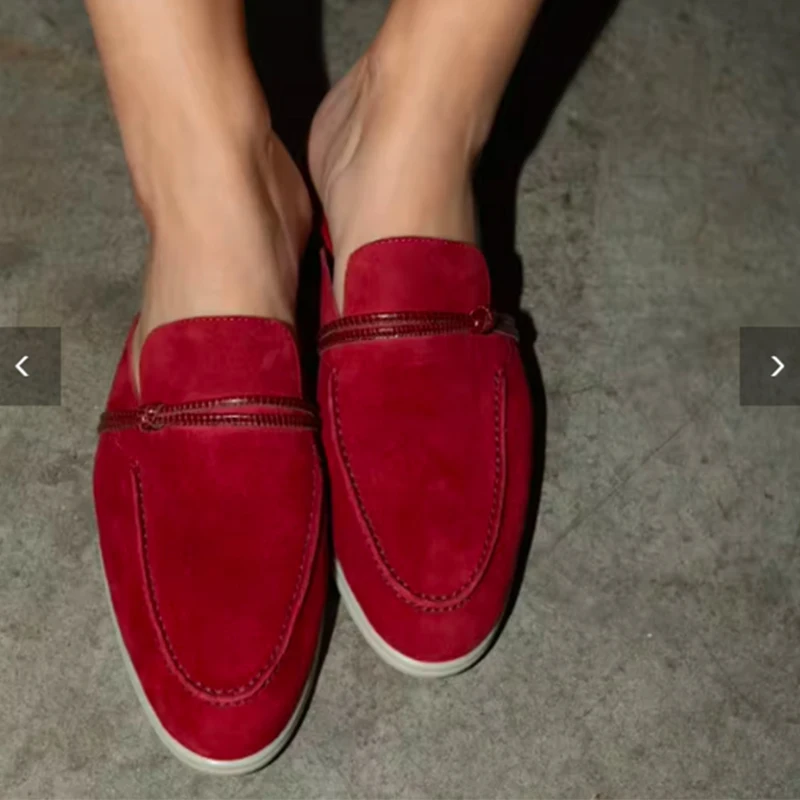 أحذية نسائية مسطحة من الجلد السويدي لربيع وخريف 2026، أحذية كاجوال ذات نعل ناعم عالية الجودة من الكشمير تواكب أحدث صيحات الموضة