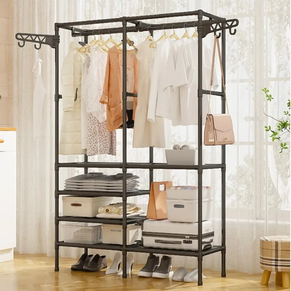 Double Row Clothes Rack Large Floor Hangers With Hanging Hooks Rods For Coat And Shoes Household Storage Shelf Clothes Hanger clothes rack