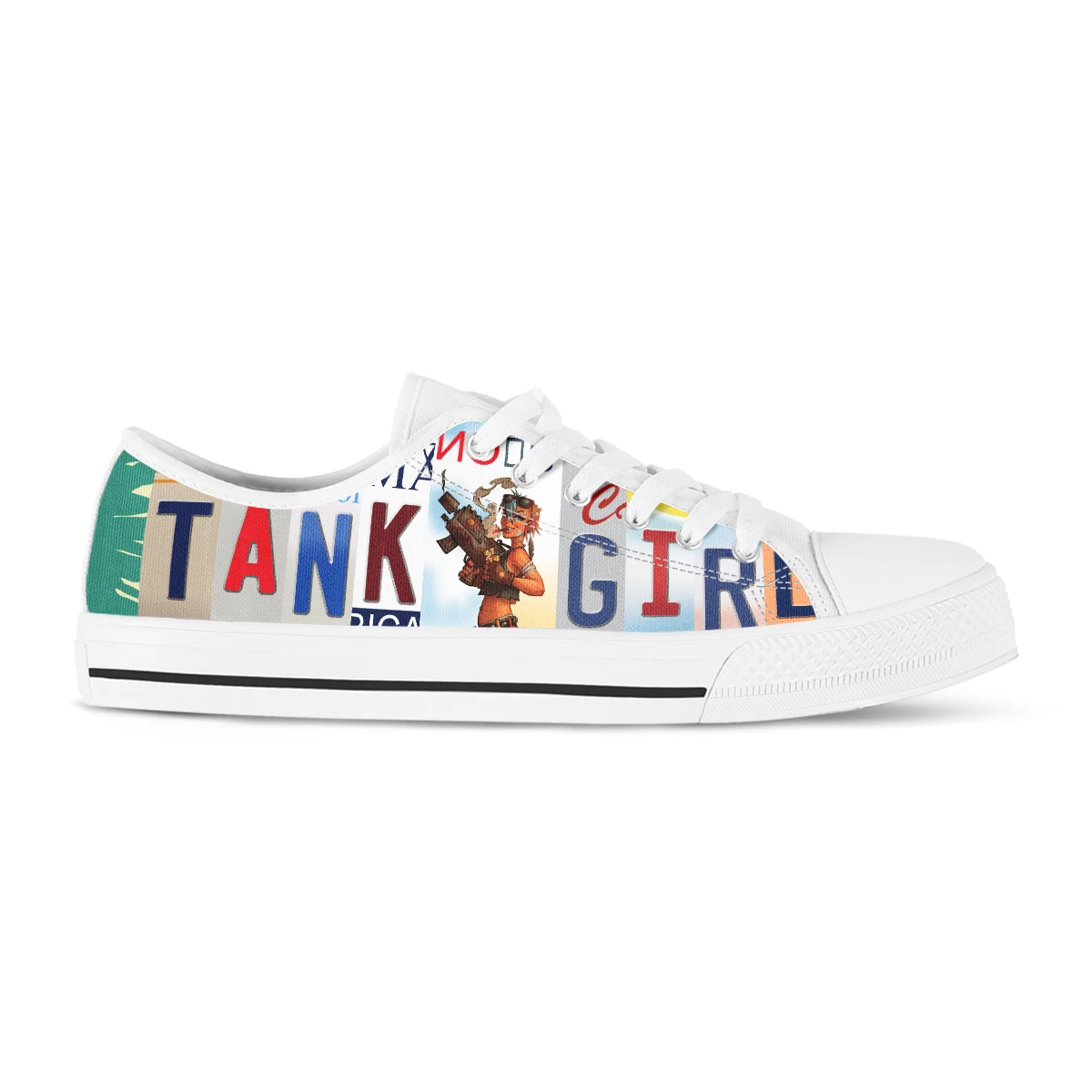 License Plate Tank Girl Canvas Sneakers Vulcanized Low Top Unisex Women Authentic Classic Designer Casual Shoes