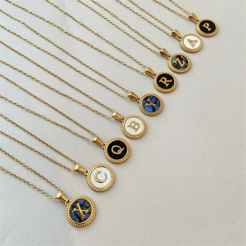 G&D New Original Gold Color Stainless Steel Vintage Letter Coin Pendant Necklace for Women Name Initial 26 Alphabet Jewelry Gift