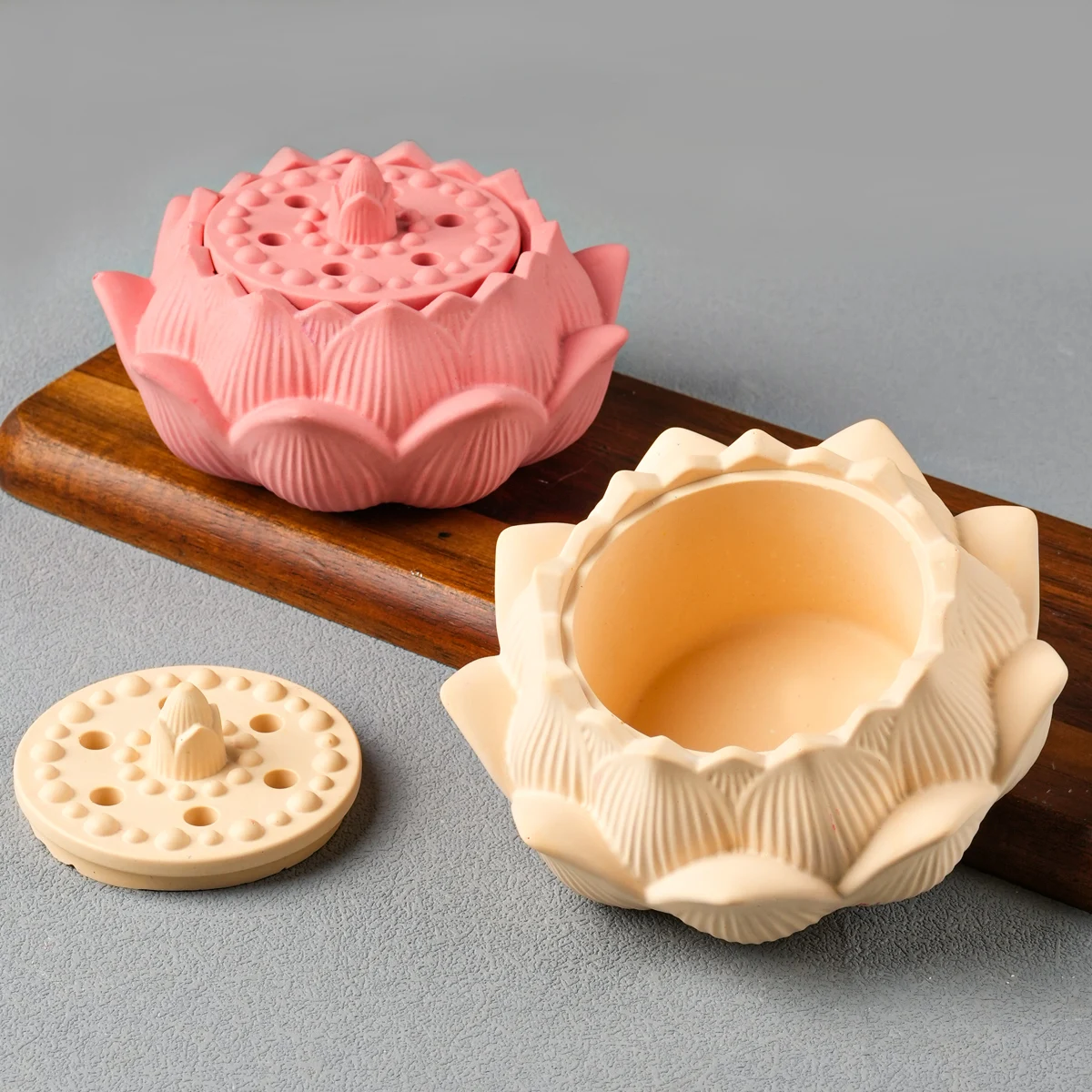 Lotu Incense Burner Silicone Mold DIY Flower Shape Plaster Resin Storage Box Molds Candle Jar Craft Making Home Decor Vase Mould silicone mold