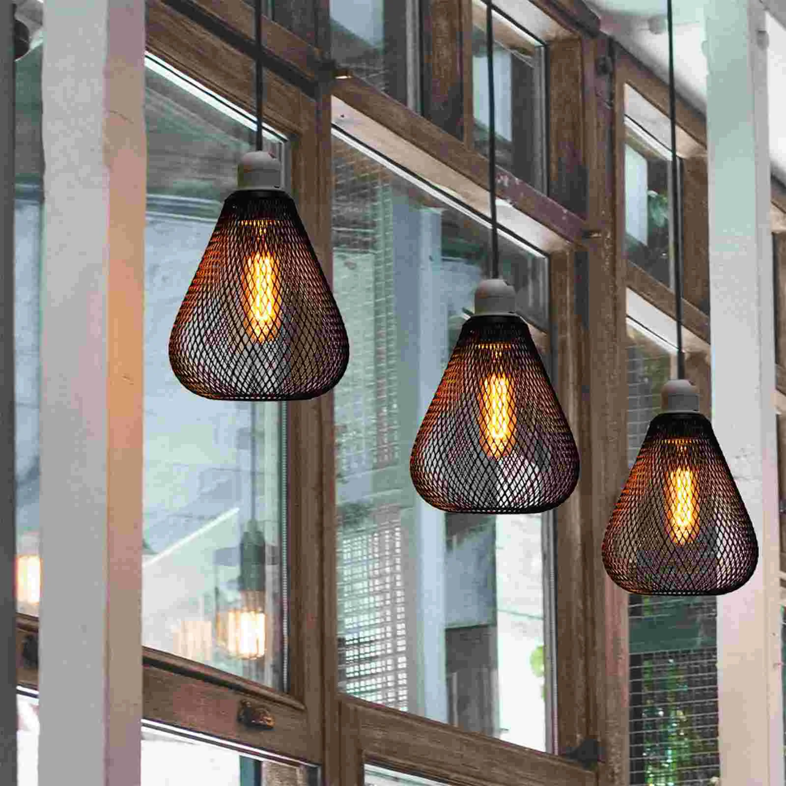 

Wrought Iron Lampshade Light Bulb Covers for Bare Ceiling Decor Wire Shell Home Cage Guard