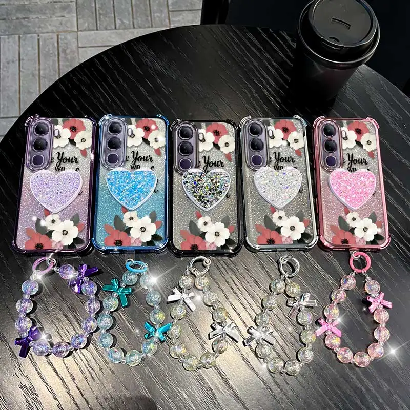 3-Piece Simple Flowers Phone Case Set with Lanyard and Stand