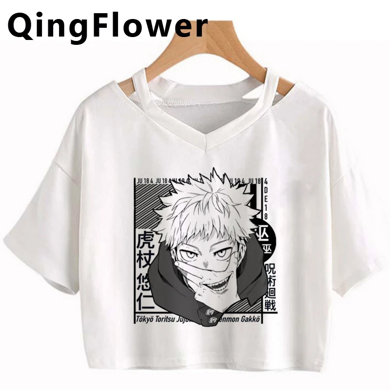 Harajuku Anime Women's Tshirt Jujutsu Kaisen Printed Crop Tops Punk Short Tees Japanese T-shirt V-neck Gothic Vintage Top |