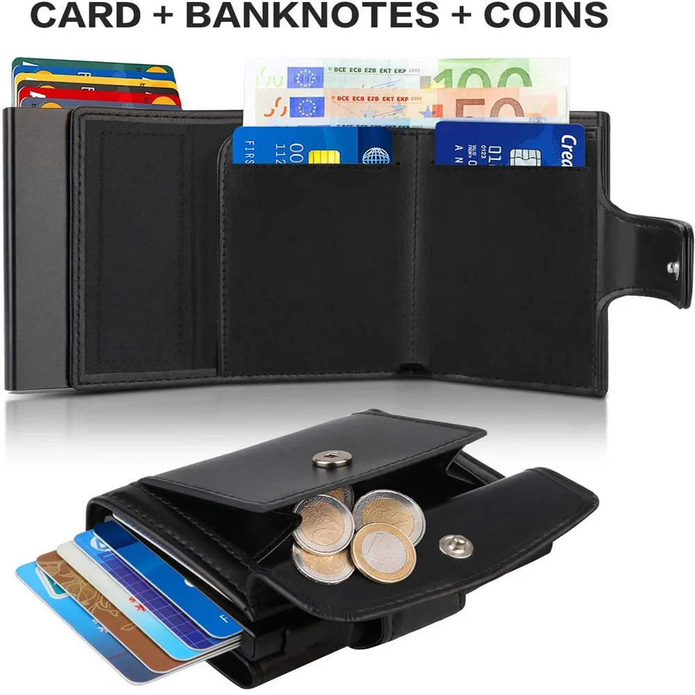 

2023 New Rfid Wallet Men Money Mini Bag Male Aluminium Card Holder Wallet Small Leather Wallet Thin and Light Coin Purse