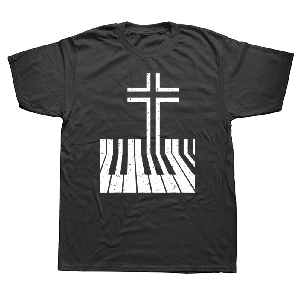 

Christian Piano Player Gift Design Piano Teacher Keyboard T Shirts Graphic Short Sleeve Musician Music Instructor T-shirt