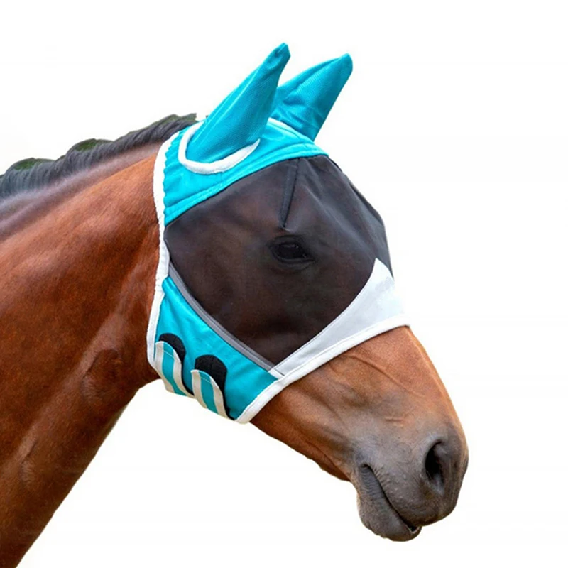Horse Mask Horse Face Anti-Mosquito Cover Anti-Flyworms Insect Breathable Stretchy Knitted Mesh Protect Mask Equestrian Supplies