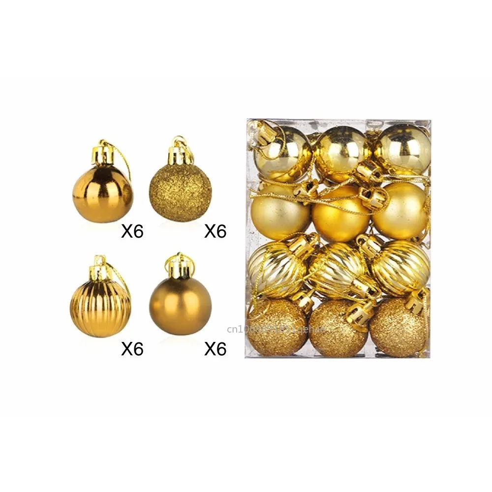 24Pcs Christmas Balls Ornament Plastic Christmas Tree Gold Red Pink Ball Pendant Hanging Decor Christmas Decoration 2024 Navidad