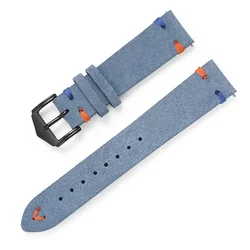 Vintage Genuine Leather Watch Strap, 20mm/22mm, Retro Bracelet Design - 22mm watch band (Light blue 03)