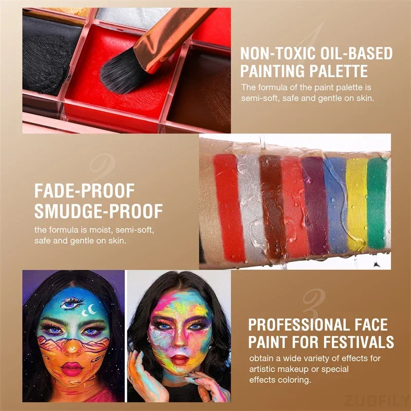 Face Body Painting Cream Waterproof Full Color Non Toxic Safe Paint Oil Christmas Halloween Makeup Palette Tattoo Art Party Tool 3