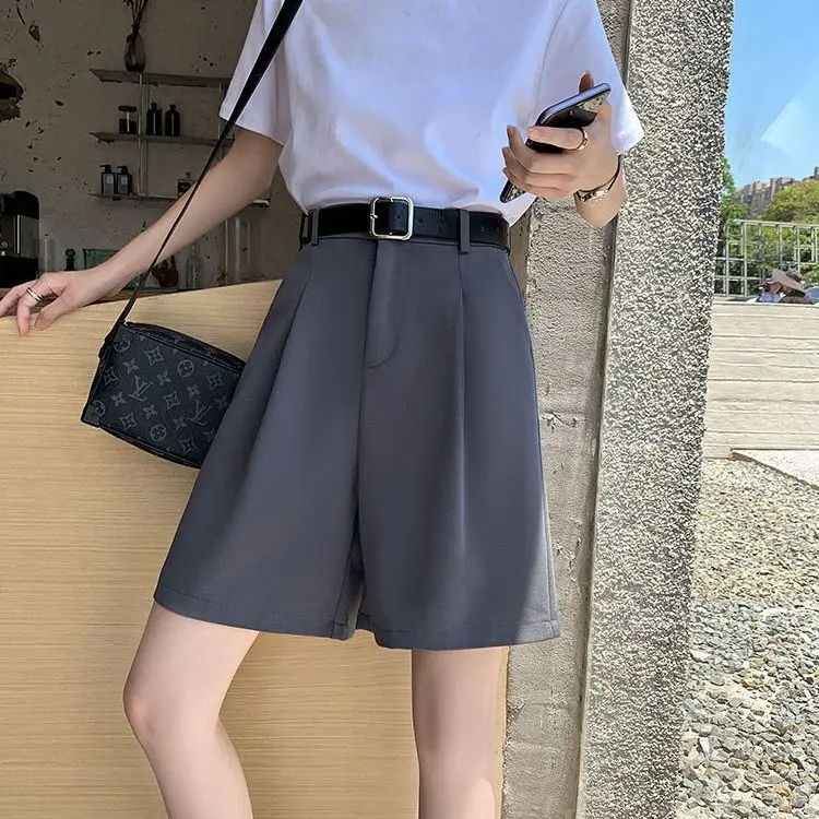 2023 Summer New Women's Clothing Loose High Waist Casual Sagging Sensation Solid Color Wide Leg Trend Fashion Commute Shorts