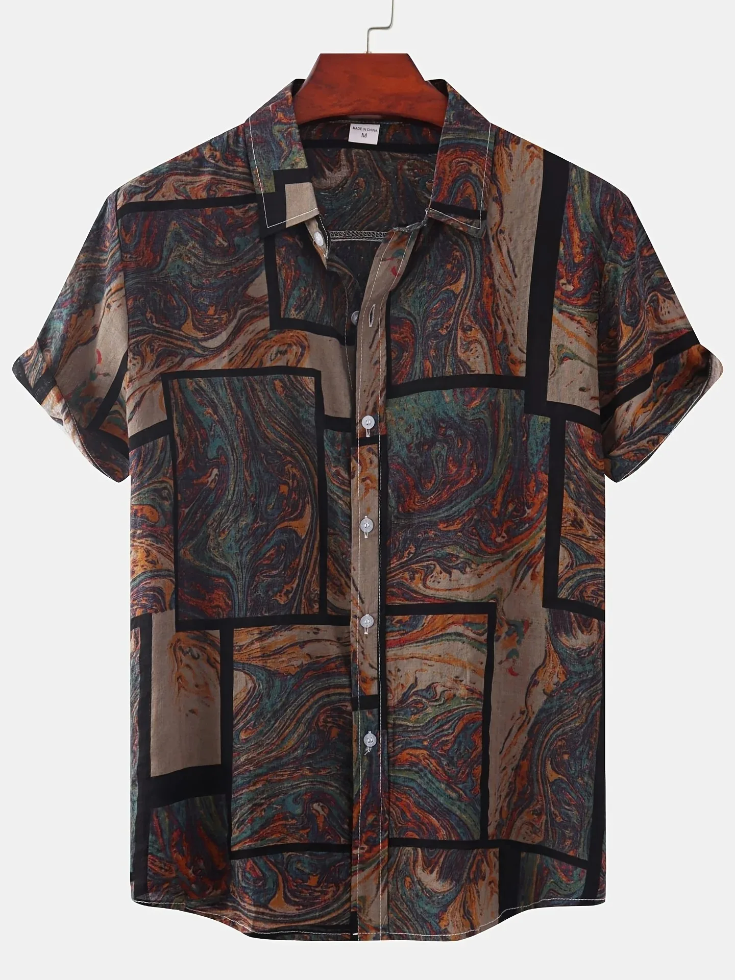 

2024 new casual men's short-sleeved shirt retro multi-colored 3D digital printed short-sleeved shirt men's casual travel shirt