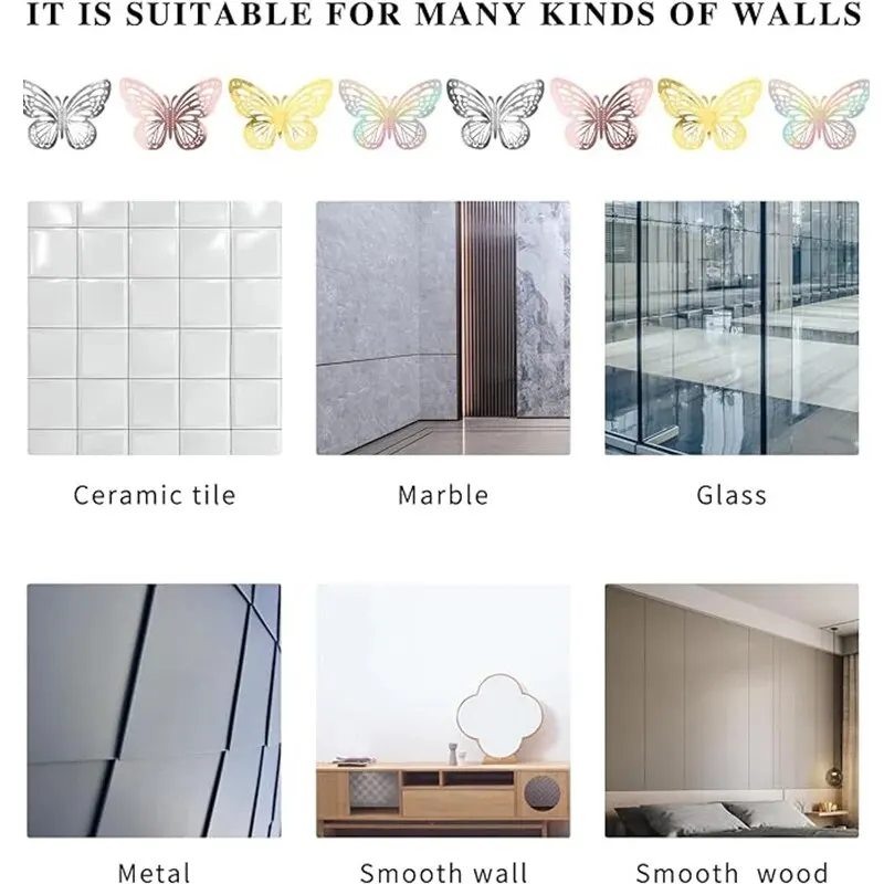 12Pcs 3D Hollow Butterfly Pet Plastic Laminated Paper Skeleton Butterfly Wall Sticker Background Home Decoration Event Wedding