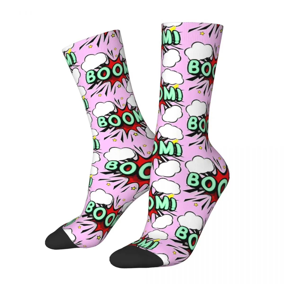 Happy Calzini Da Uomo Boom Pink Retro Harajuku Comic Book Lover Hip Hop Casual Pattern Crew Crazy Sock Gift Stampato