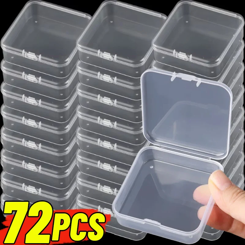 72/6PCS 미니 사각형 스토리지 박스 투명 플라스틱 상자 귀걸이 쥬얼리 귀마개 포장 용기 방진 스토리지 주최자