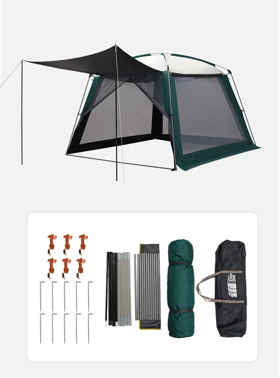 Outdoor Canopy Awning 5-8 Person Black Coating Awning Plus Rainproof And Sunscreen Mesh Breathable Large Canopy Tent
