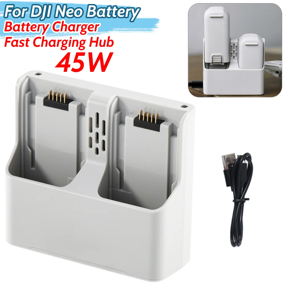 45W Fast Charging Hub for DJI Neo Battery Charging Drone Battery Charger Two-Way Charger Station with Charge Cable for DJI NEO