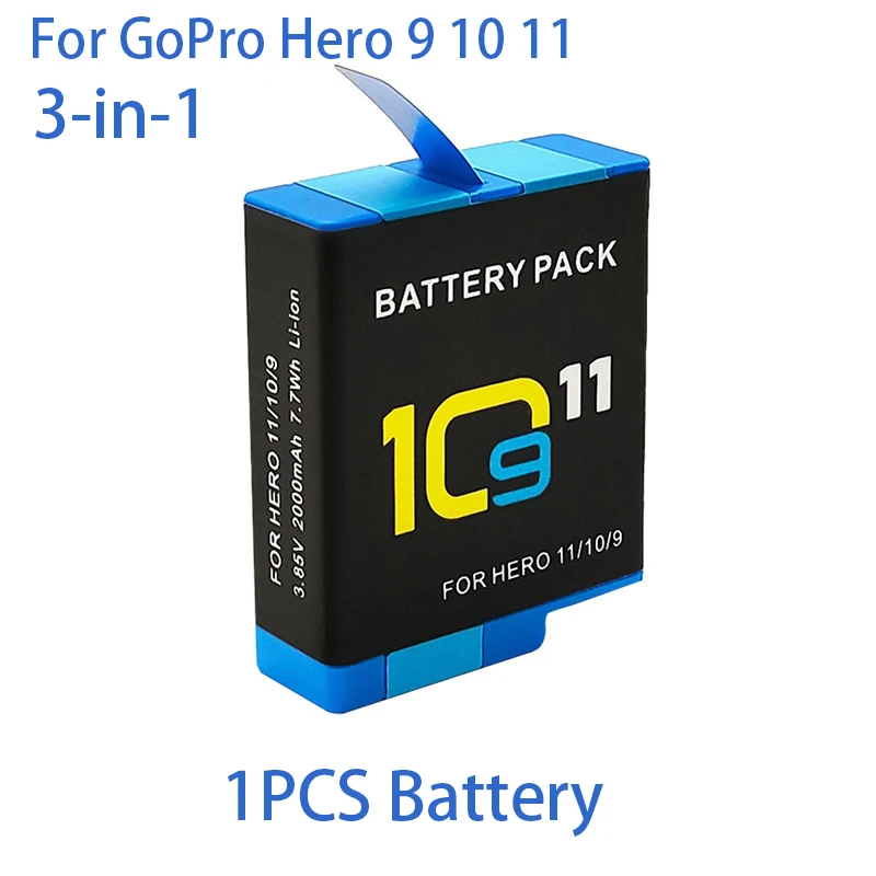 ASUNCELL 3 Batterie 2000mAh E Caricatore USB Per GoPro Hero 12/11/10/9 – LCD Dual Smart