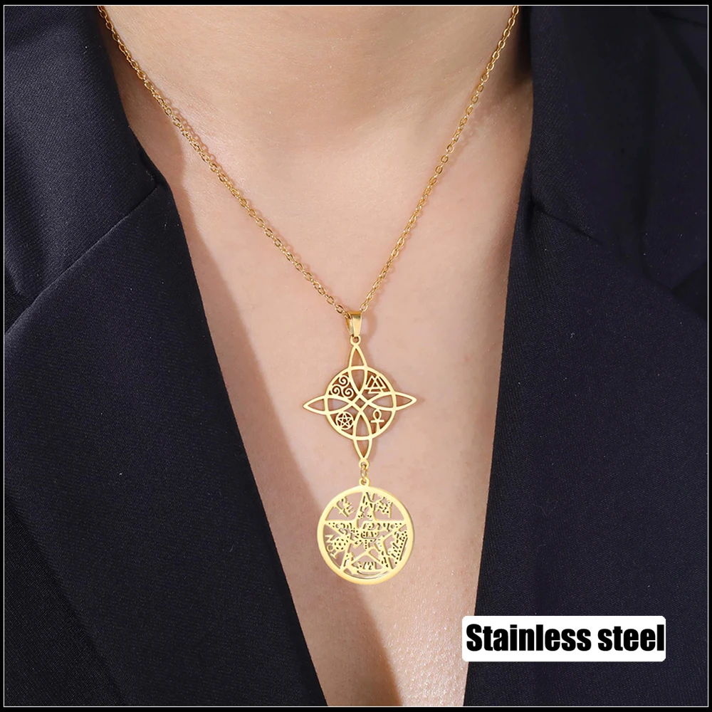 Collana Uomo Donna Con Ciondolo Nodo Strega YAFEINI In Argento 925 - Pentagramma Wicca, Gioiello Artigianale Originale, Regalo Esoterico