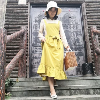 2022 새로운 복고풍 중세 코튼 린넨 요리 주방 앞치마 여자 드레스 꽃 가게 작업복 미용사 턱받이 정원 전체