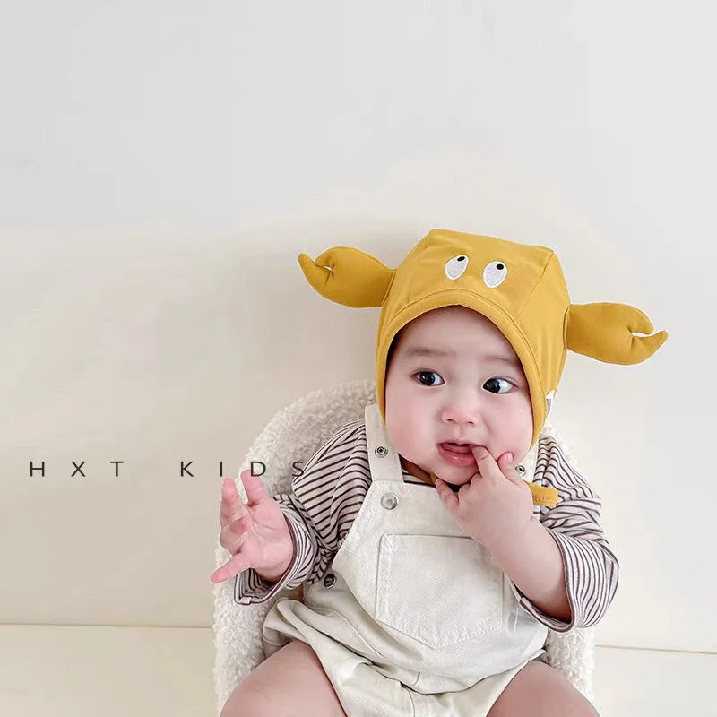 Spring Autumn kawaii Crab Baby Hat Cotton Baby Boy Girl Cap Ear Protection Hats Earflap Kids Cap For Children Pullover Hats
