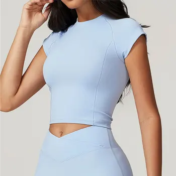 Sexy Sports T-shirts Women Yoga Short Sleeved Tight Running Fitness Breathable Fitness T-shirt Gym Tops Push Up Workout Clothes 1