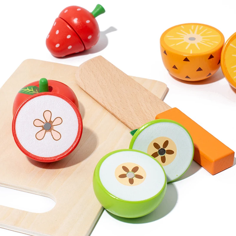 Wooden Simulation Pretend Play Kitchen Toys Magnetic Cutting Fruit Food Set Game Montessori Educational Toy Gifts for Kids Baby 3