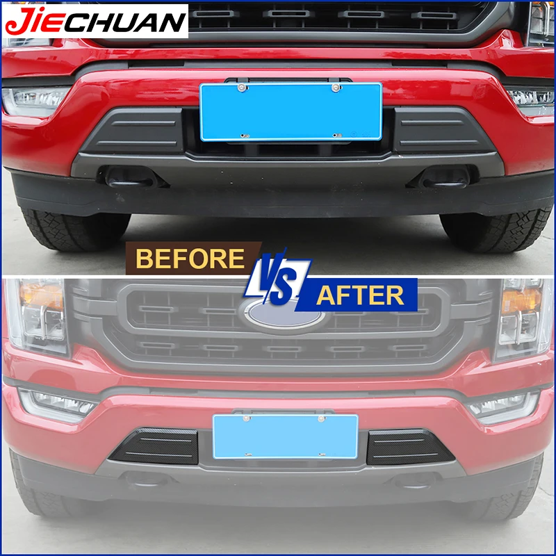 JIECHUAN ABS 프론트 범퍼 가드 패드 장식 커버 자동차 그릴 플레이트 트림 스티커 포드 F150 2021 Up, 외부 액세서리
