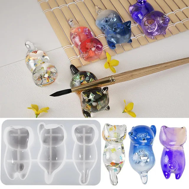 3D Cat Crystal Epoxy Resin Mold DIY Three-dimensional Lying Cat Back Keychain Pen Holder Silicone Mold 3D Cat Crystal Epoxy Resin Mold DIY Three-dimensional Lying Cat Back Keychain Pen Holder Silicone Mold