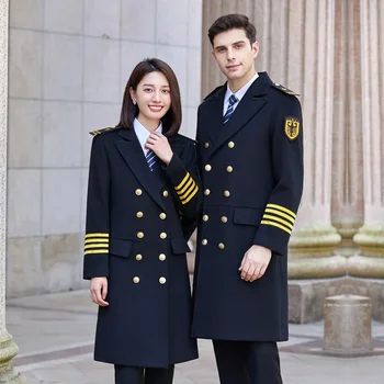 Cappotto di lana double face addensato Lungo sopra il ginocchio Uniforme di sicurezza Immagine della proprietà Guardia Manner Uomo Donna Abbigliamento da lavoro Autunno Inverno 1