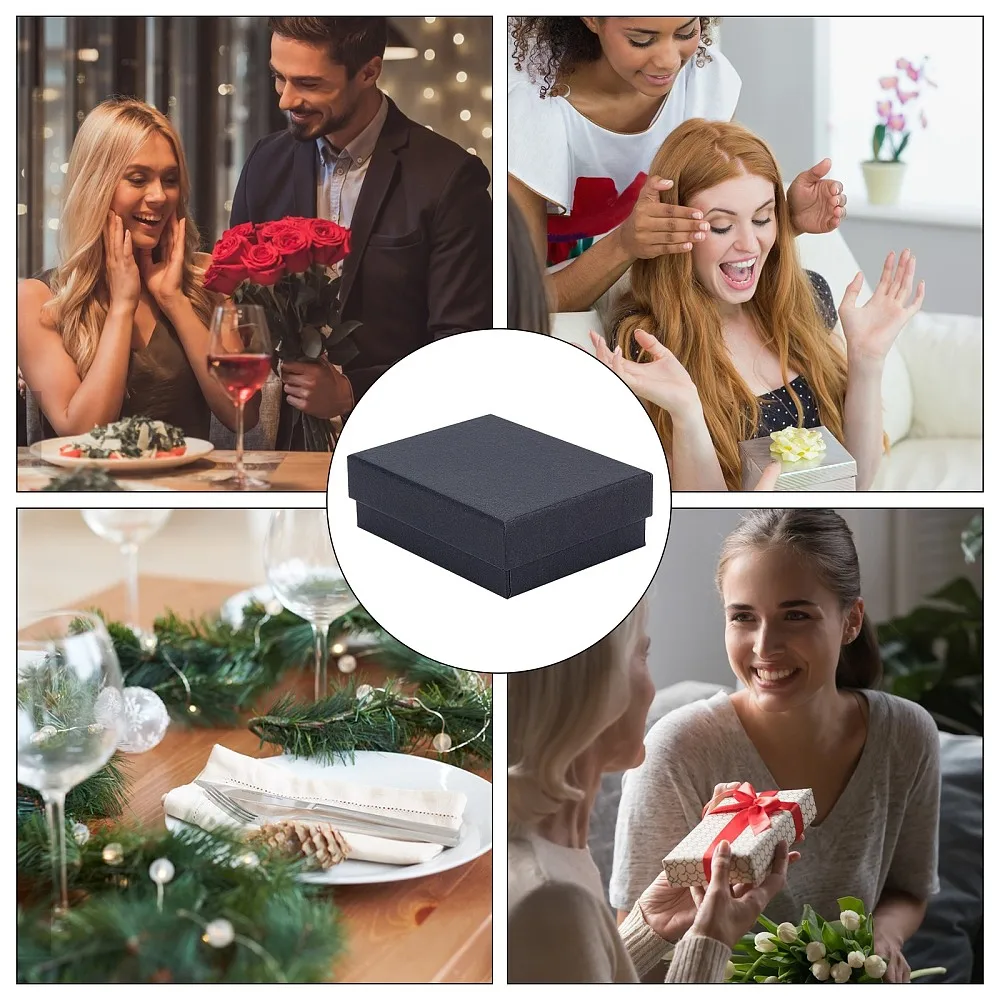 12 Stück Kraftpapier-Schmuckboxen mit Baumwollfüllung und Schaumstoffeinlage, 9x7x3cm Rechteckige Präsentationsbox für Ring-, Halsketten- und Ohrring-Sets – Detail 15