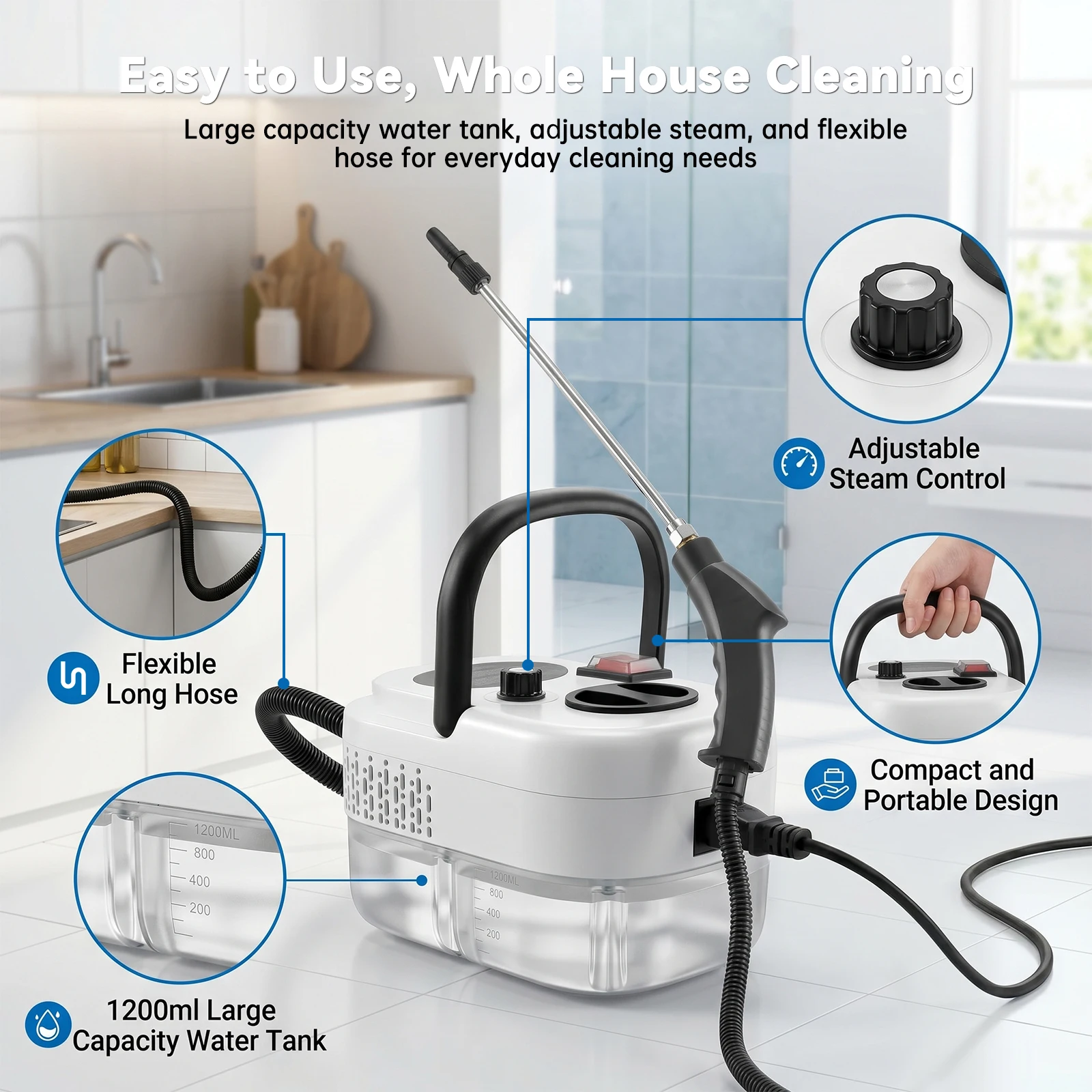 2500W High Temperature Steam Cleaner 110V Portable Handheld Steam Cleaning Machine With Multiple Accessories US Plug 8