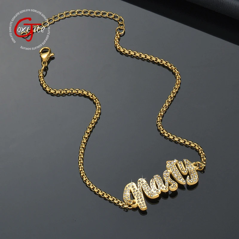 

Браслет Goxijite из нержавеющей стали с именем на заказ, персонализированный браслет с именной табличкой из камня, блестящий браслет на ногу для женщин, ювелирные изделия в подарок