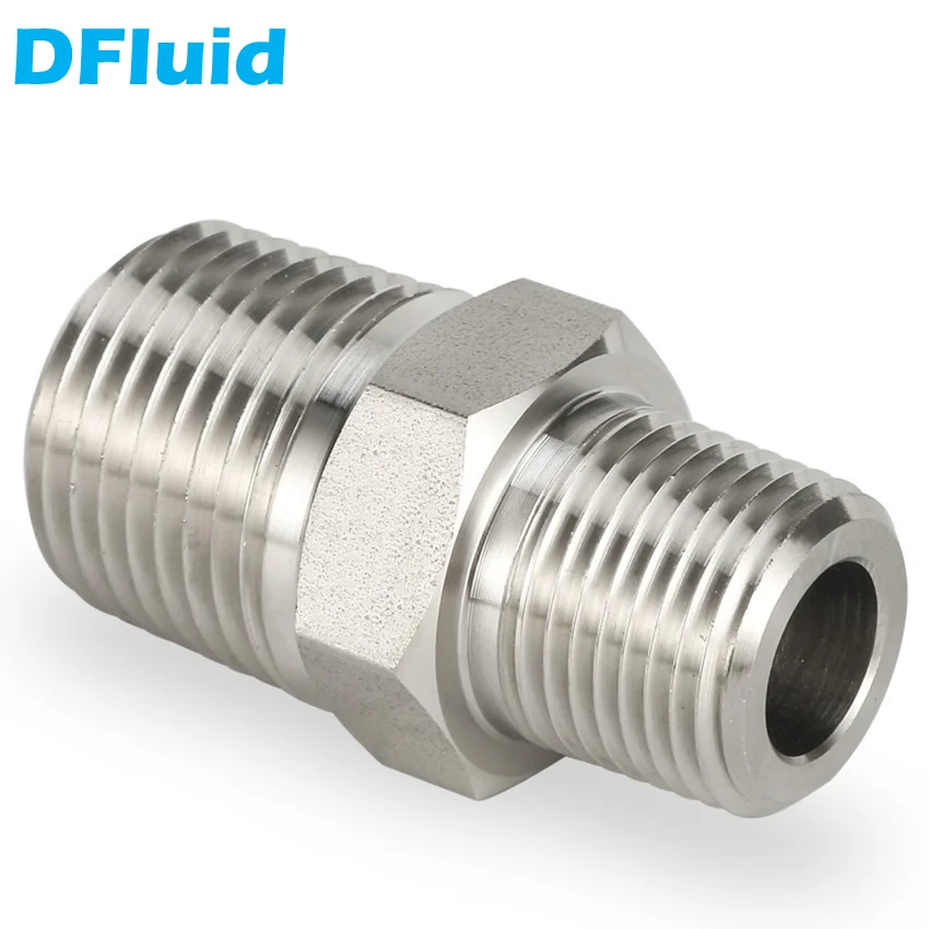 SS316 Male NPT BSP BSPT R Thread Hex Nipple 1/8" 1/4" 3/8" 1/2" 3/4" 1" Pipe Fitting Connector 3000psig 20MPa Stainless Steel Pipe Fitting Hose Pipe Fitting