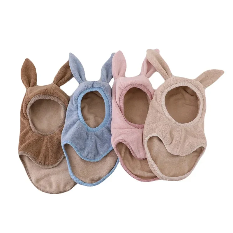 Winter Warm Rabbit Ear Children One-Piece Hat Boys Girls Ear Protection Cap Outdoor Windproof Hood Beanies Plush Balaclava Hat
