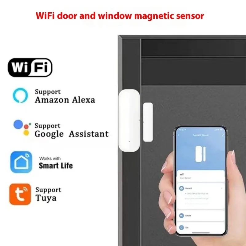 ZEXEF Tuya Smart WiFi Door Sensor Smart Home Open Close Detector App Control Notification Compatible with Alexa Google Home