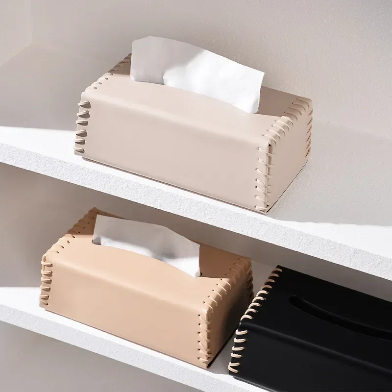 

Pumping Woven Living Napkin Desktop Storage Decor Tissue Box Home Creative Light Luxury Paper Roman Simple Leather Room