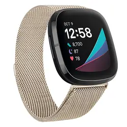 Milanese Stainless Steel Magnetic Loop Watchband Bracelet - Versa 3-4-sense (Vintage gold)