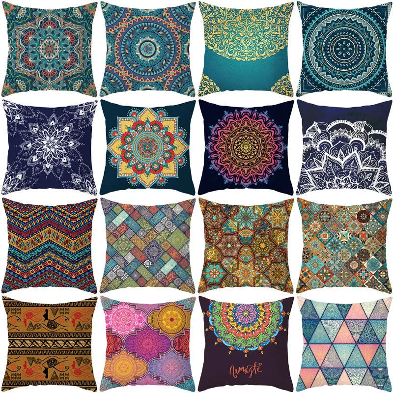 

Boho Throw Pillow Covers Retro Floral Mandala Compass Medallion Bohemian Cushion Cover Throw Floral Pillow Case 18 X 18 Inch