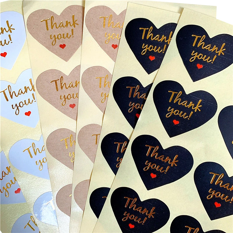 

1000pcs/lot 'Thank You' Love Bronzing Red Heart Kraft Paper Sealing DIY Decorative Sticker Scrapbooking Wholesales