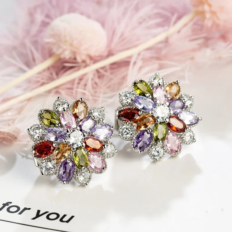 Ear Clip Earrings SODROV Rainbow Jewelry Colorful Crystal Zircon for Women Without Ear Hole