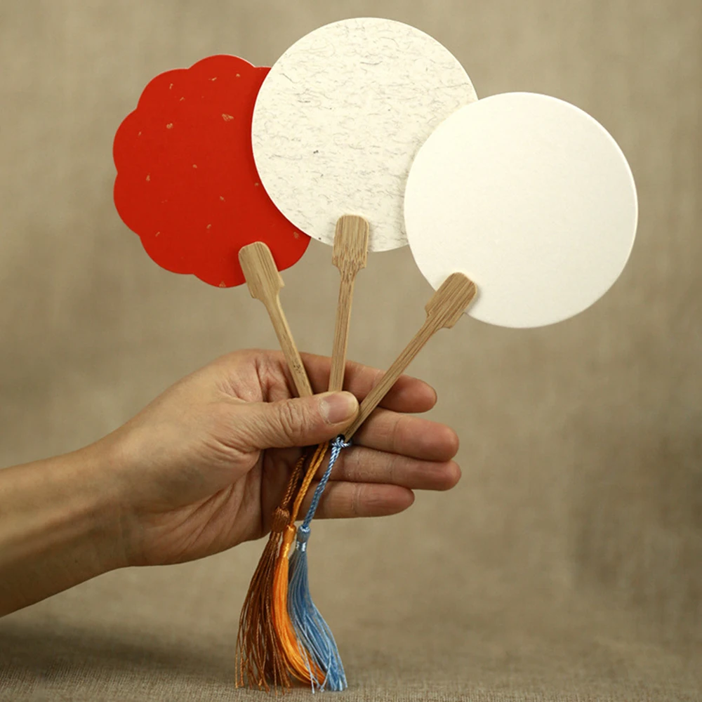 

1Set Chinese Art Paper Round Fans Vintage Painting Fans Kids Graffiti Fan DIY Blank Palace Fan Hand-Painted Rice Paper Round Fan