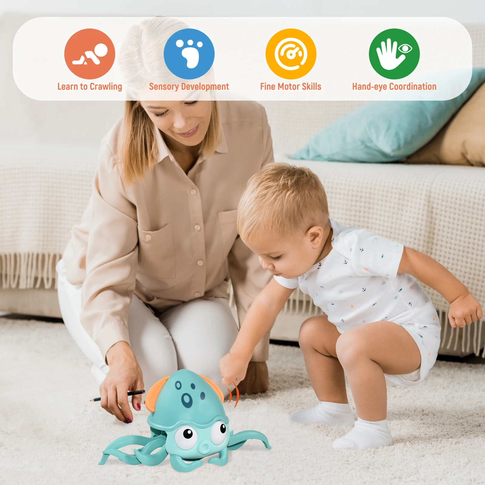 Kids Induction Escape Crab Octopus Crawling Toy Baby Electronic Pets Musical Toys Educational Toddler Moving Toy