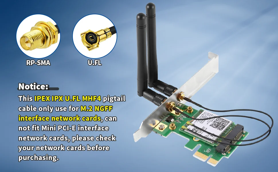 2.4GHz 5G 5.8GHz Wifi Antenna SMA Male to I-P-E-X-1 Coaxial Cable for M.2 NGFF I