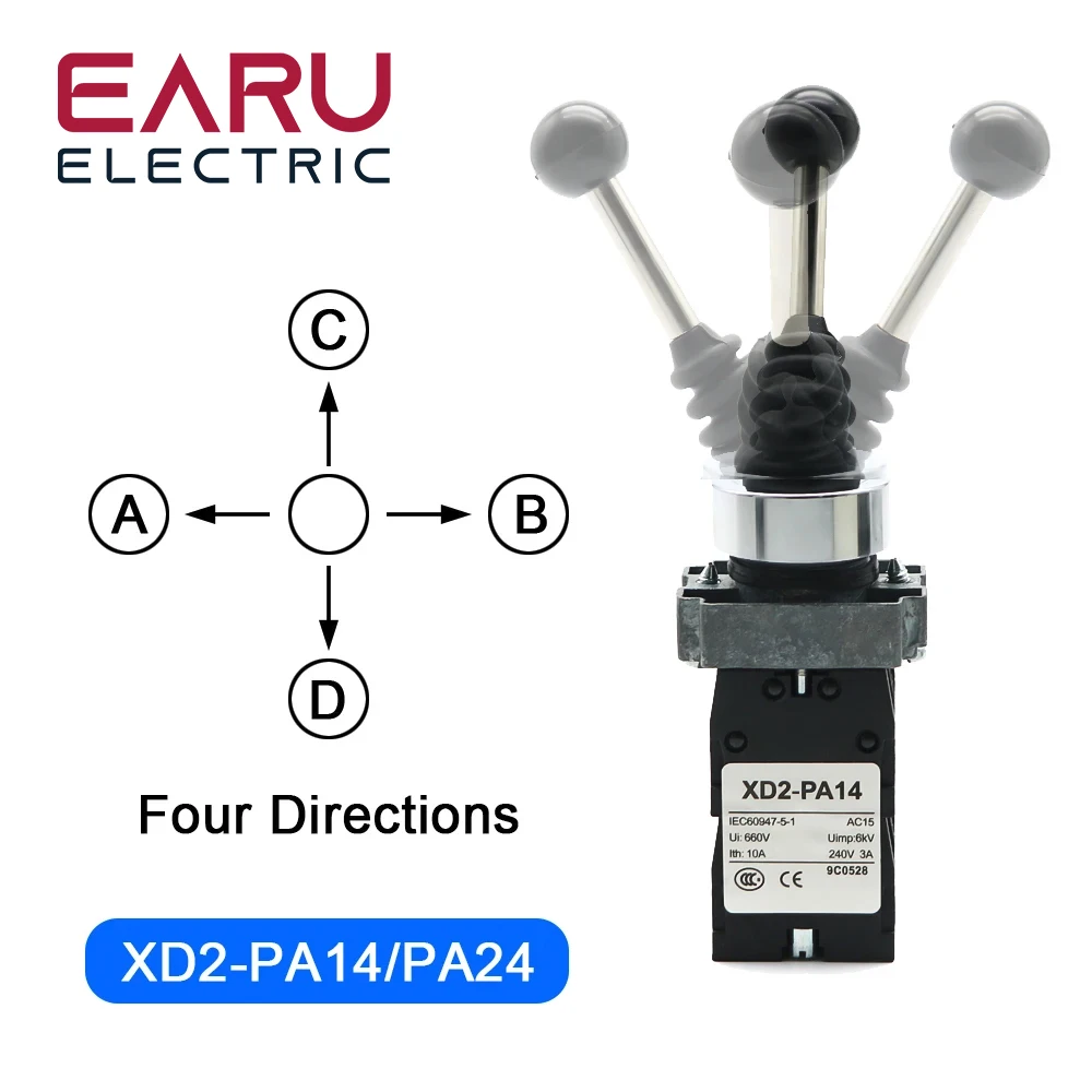 Contrôleur de joystick Xwiches PA12 PA14, loquet à 2 positions, retour à ressort, croix distante, interrupteurs interdits, Cristal PA22 PA24 4NO