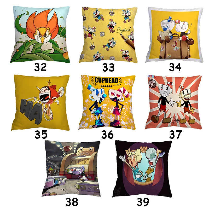 Cute CUPHEAD Pillow Case Cartoon Print Pillowcover for Living Room Sofa Cushion Cover Decor Kids Birthday Gift No Pillow 45*45cm