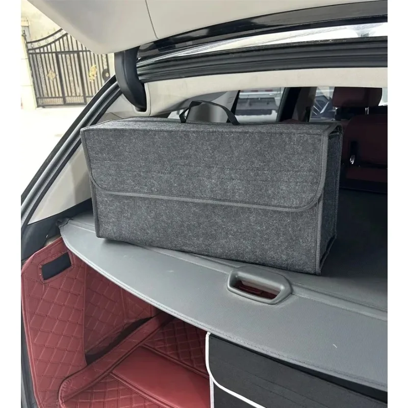 Soft Felt Car Trunk Organizer with Anti-Slip Compartments - Large Capacity Storage Box with Handles, Multi-Use Organizer for SUV