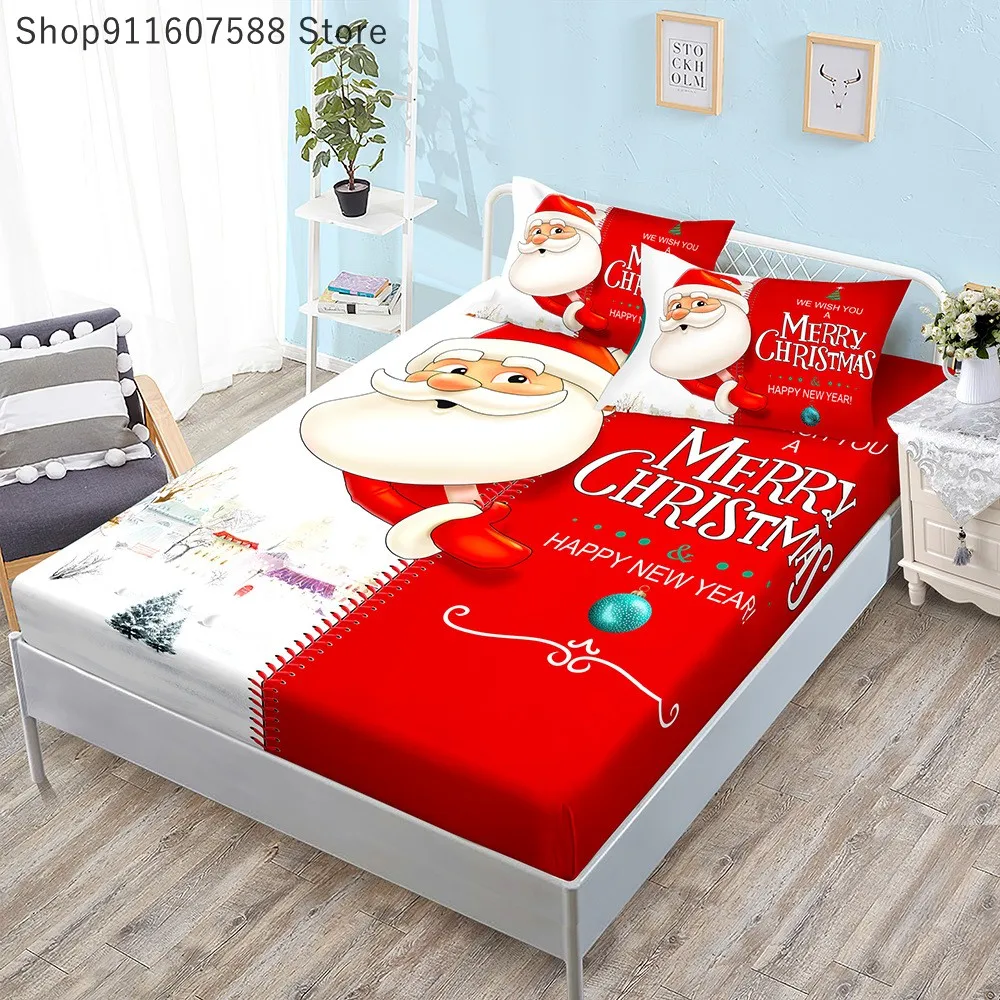 Red Christmas Mattress Protector Soccer Santa Claus Snowman Bedding